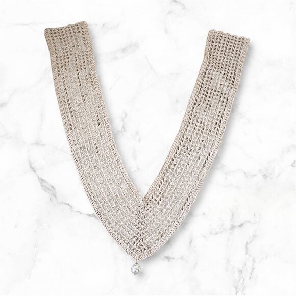 Crochet Shawl Scarf Triangle Beige Cotton Yarn with Pendant, Brand New Handmade - Picture 4 of 6